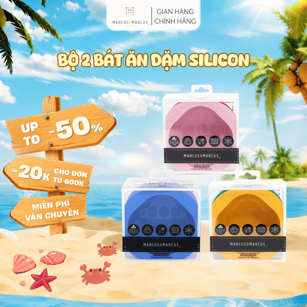 Bát Ăn Dặm Silicon Cho Bé Bộ 2 Cái Marcus & Marcus