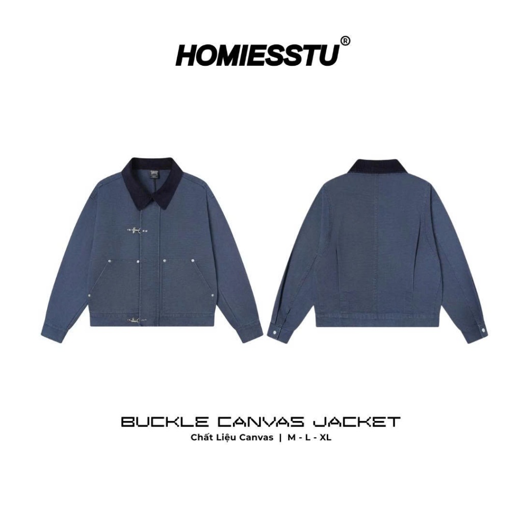 [DEAL MỞ BÁN] Áo Khoác 𝗕𝗨𝗖𝗞𝗟𝗘 𝗖𝗔𝗡𝗩𝗔𝗦 𝗝𝗔𝗖𝗞𝗘𝗧 Khóa Cài Form Oversized Local Brand Homiesstu, Áo Nam Nữ
