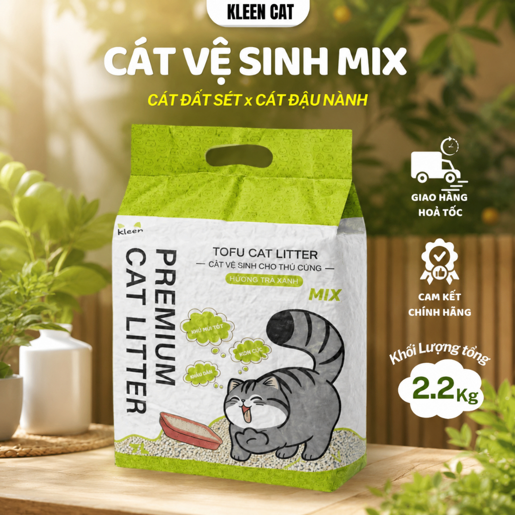 Cát Vệ Sinh Mèo Đậu Nành Mix 7L, Cát Mèo Đậu Nành Mix Đất Sét Kleen Cat - CM43