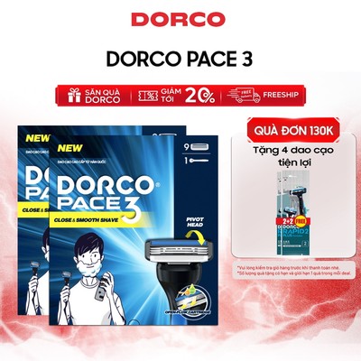 Combo Dao Cạo Râu Hàn Quốc 3 Lưỡi DORCO PACE 3 - 2x(GIFT)TRA4009 - Mỗi Hộp Gồm 1 Cán và 9 Đầu Cạo