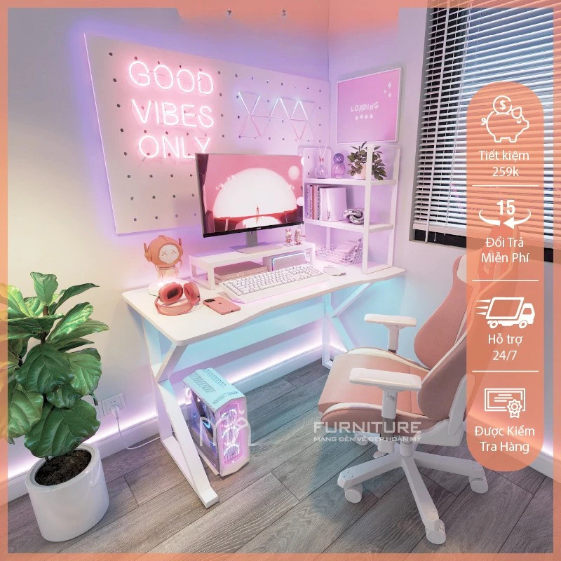[FURNI HOME] Bàn Làm Việc, Bàn Gaming Nội Thất DS Future Chân Sắt nhiều phiên bản, mặt gỗ 1m2,1m, ch