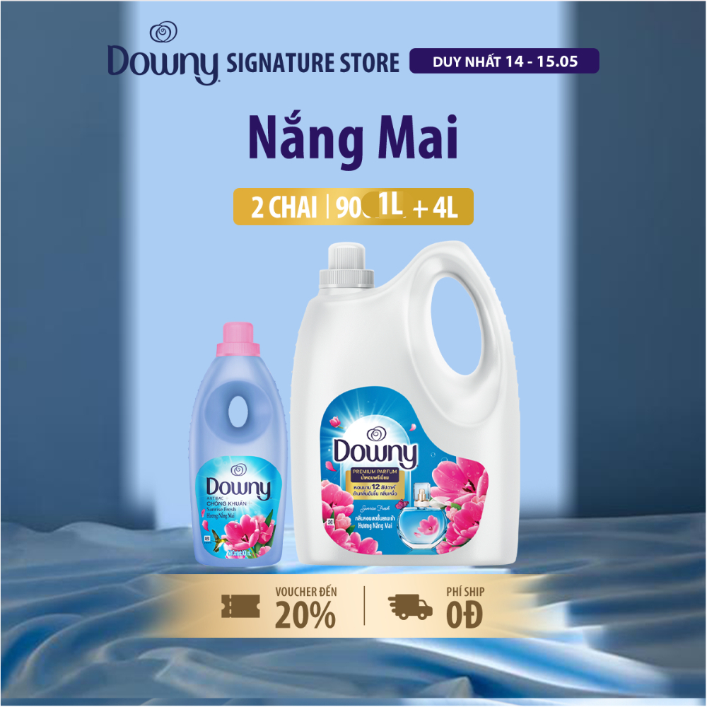 Combo Nước Xả Vải Downy Nắng Mai Chai 900ML & Nước Xả Vải Downy Nắng Mai 4L