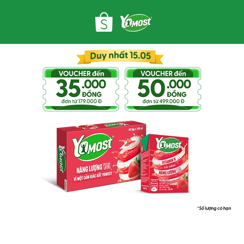 Thùng 48 Hộp Sữa chua uống Yomost vị dâu 100ml/hộp