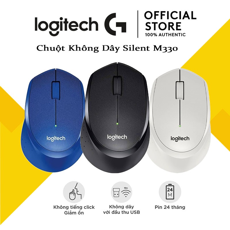 Chuột không dây Logitech M330 Silent Plus - Giảm ồn, USB, thuận tay phải, PC/ Laptop