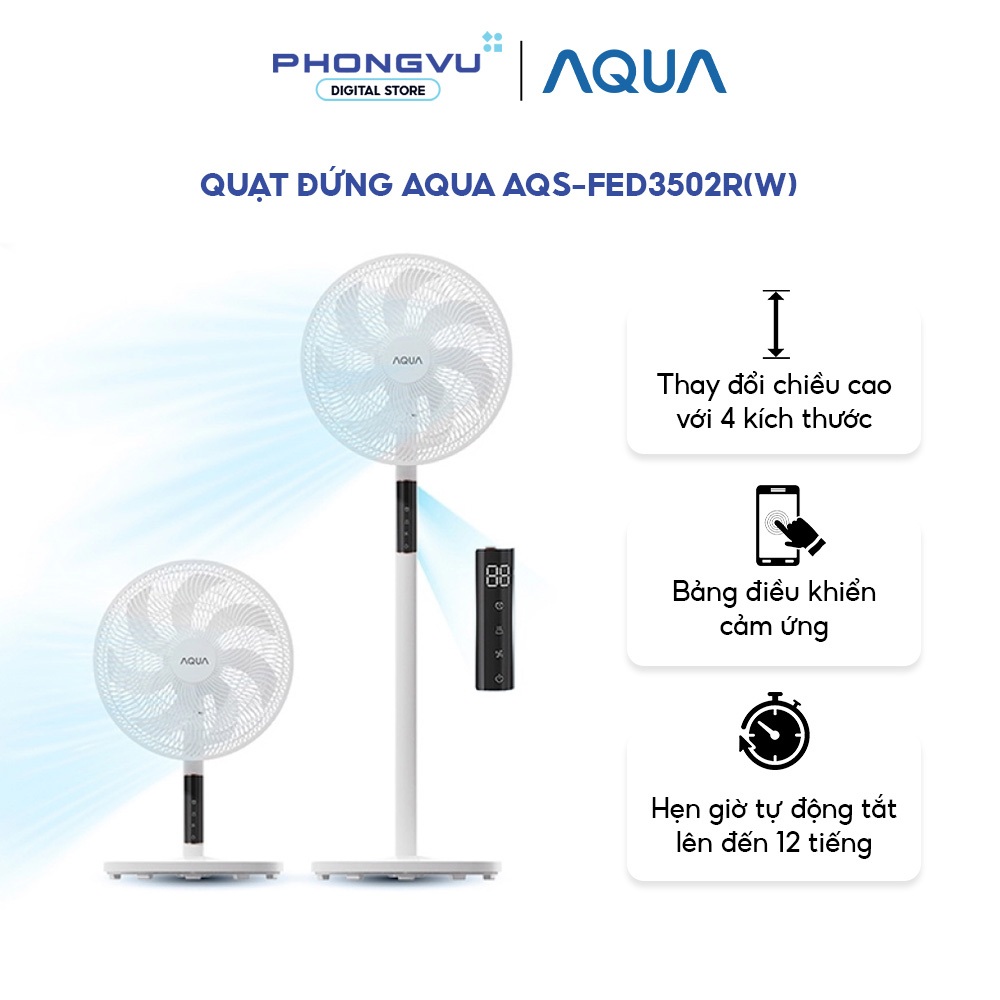 Quạt Đứng Aqua AQS-FED3502R(W) - Có Điều Khiển Từ Xa, 7 Cánh, Hẹn Giờ 12H, Cảm Ứng - Bảo Hành 12T