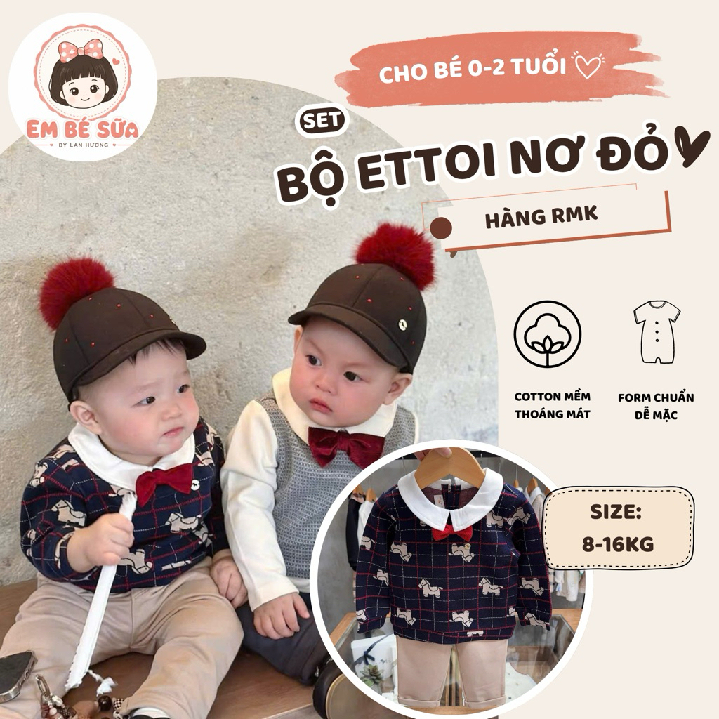 Set ettoi bản rmk hình ngựa set áo quần nơ đỏ