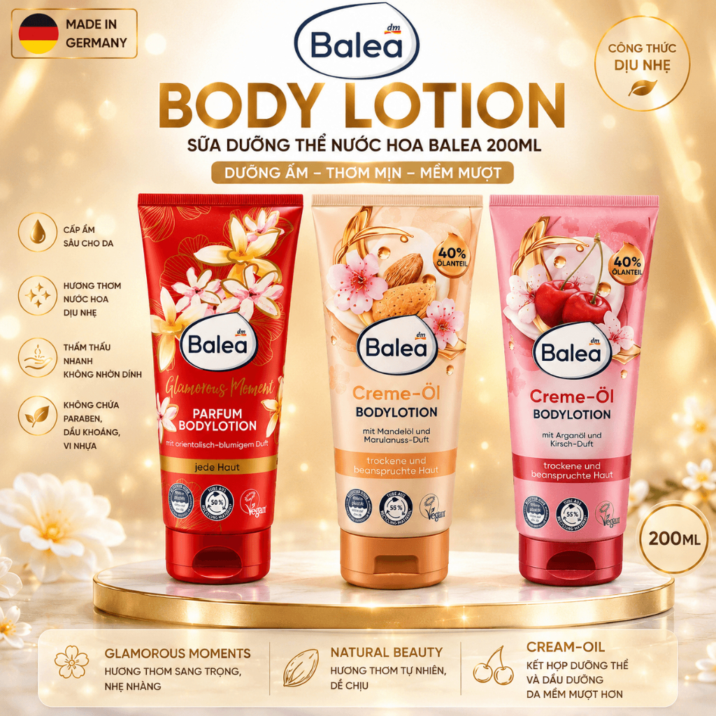 Sữa Dưỡng Thể Balea 200ml Body Lotion Hương Nước Hoa Dưỡng Ẩm Da