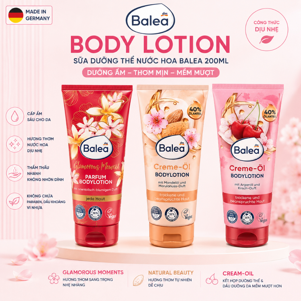 Balea Body Lotion Sữa Dưỡng Thể Balea 200ml Hương Nước Hoa Dưỡng Ẩm Da