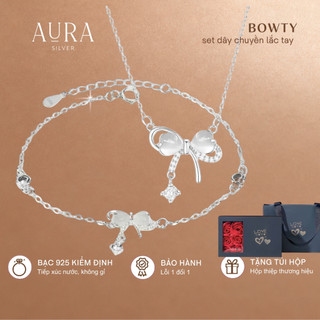 Set dây chuyền lắc tay bạc nữ 925 bộ trang sức bạc nơ BOWTY-AURASILVER-SET60