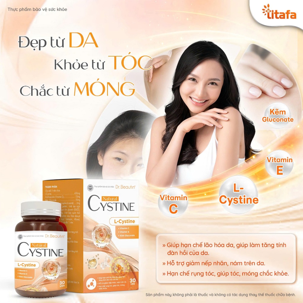 Viên Natural Cystine L-Cystine 450mg, Đẹp Da, Giảm Nám Sạm, Hạn Chế Rụng Tóc, Giúp Tóc Chắc Khỏe
