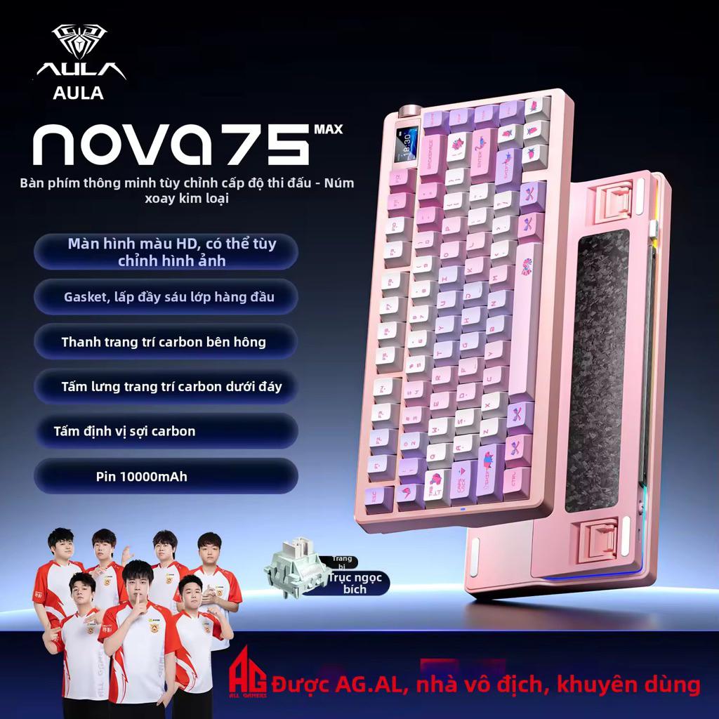 Bàn phím Aula Nova 75 Pro / Max - Màn Hình Thông Minh 1.14", Núm tuỳ chỉnh, Lót 6 Lớp, Hotswap