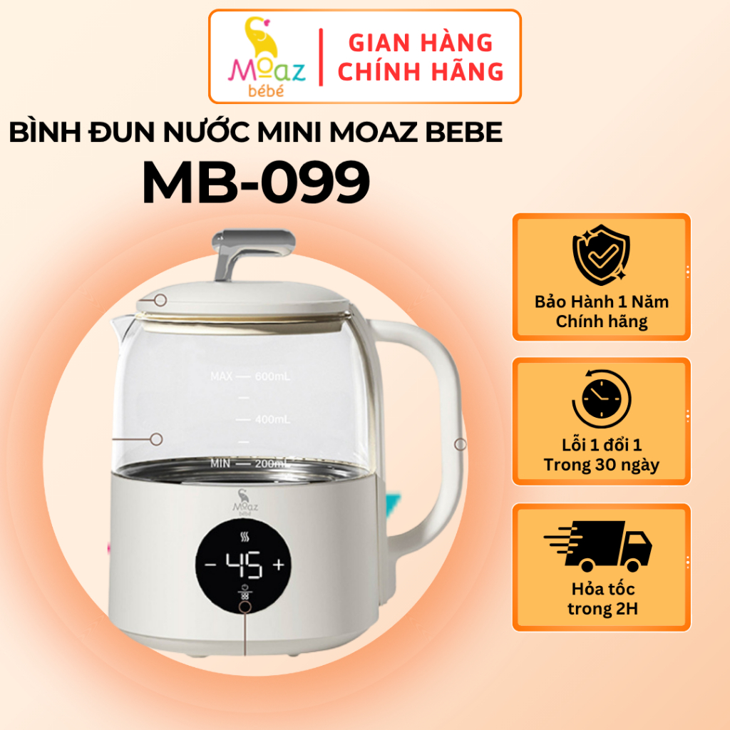 Bình đun nước mini Moaz BéBé MB099, đun nước đến 99 độ, khử clo trong 3 phút