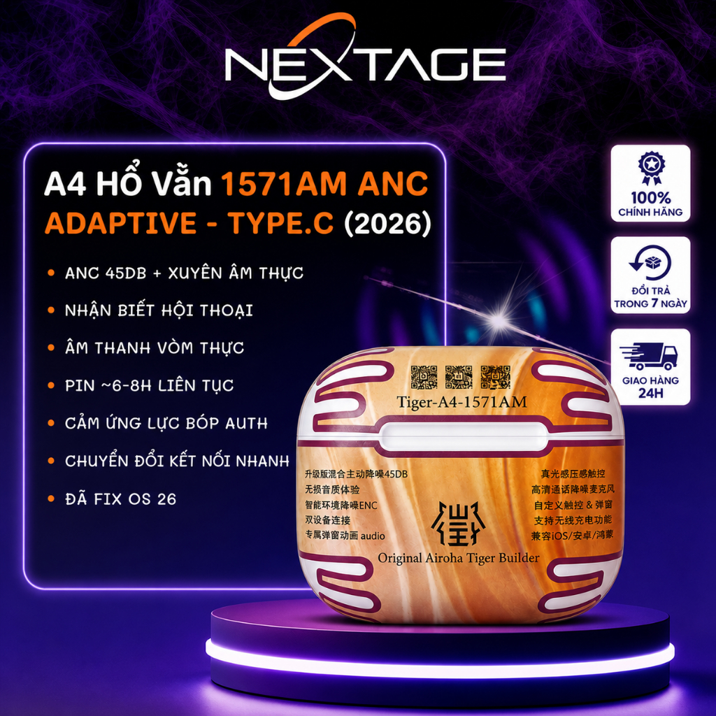 Tai Nghe Bluetooth Hổ Vằn A4 1571AM ENC+ Cao Cấp, Chống Ồn ANC 45DB - Nhận Biết Hội Thoại - Full Tín
