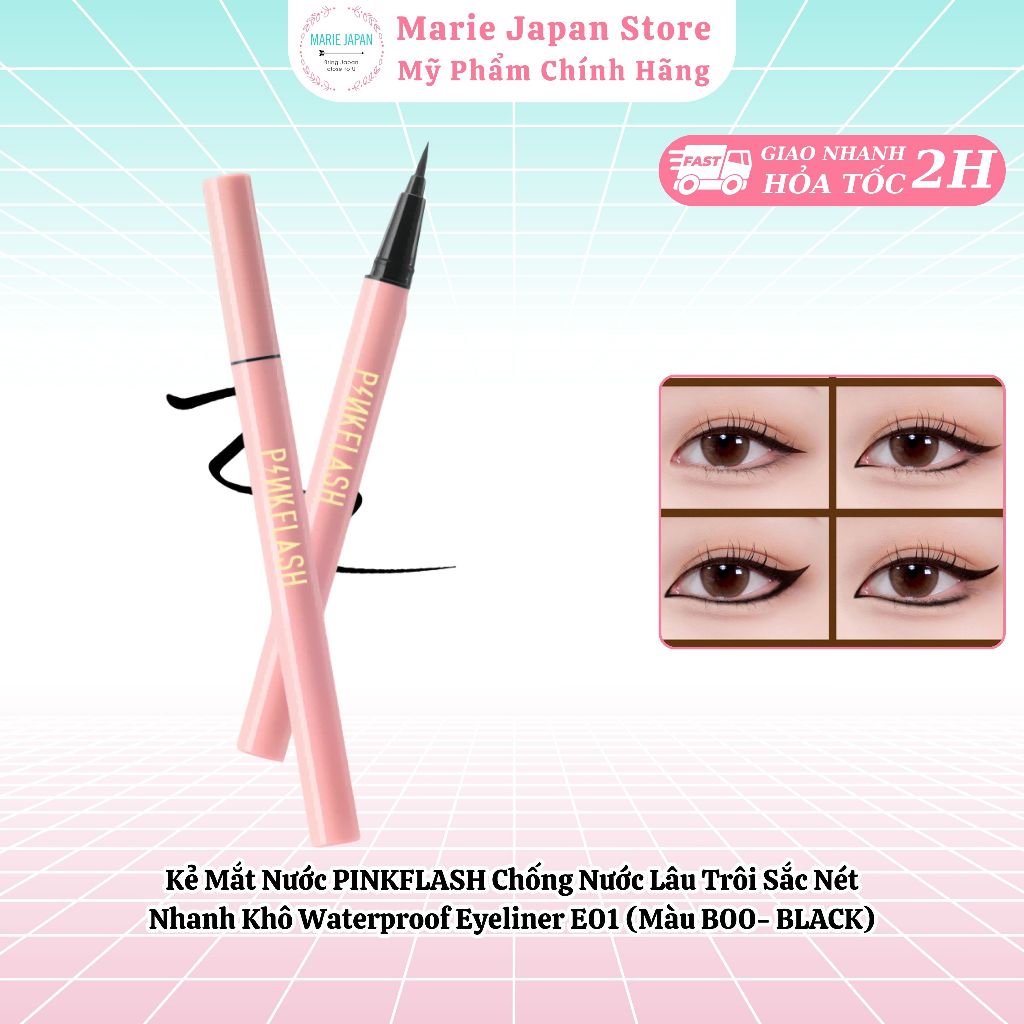 Kẻ Mắt Nước PINKFLASH Chống Nước Lâu Trôi Sắc Nét Nhanh Khô Waterproof Eyeliner E01 (Màu B00- BLACK)