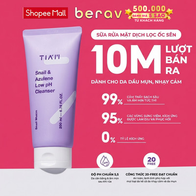 Sữa Rửa Mặt Dịch Lọc Ốc Sên Làm Dịu Và Phục Hồi TIAM Snail & Azulene Low PH Cleanser 200ml
