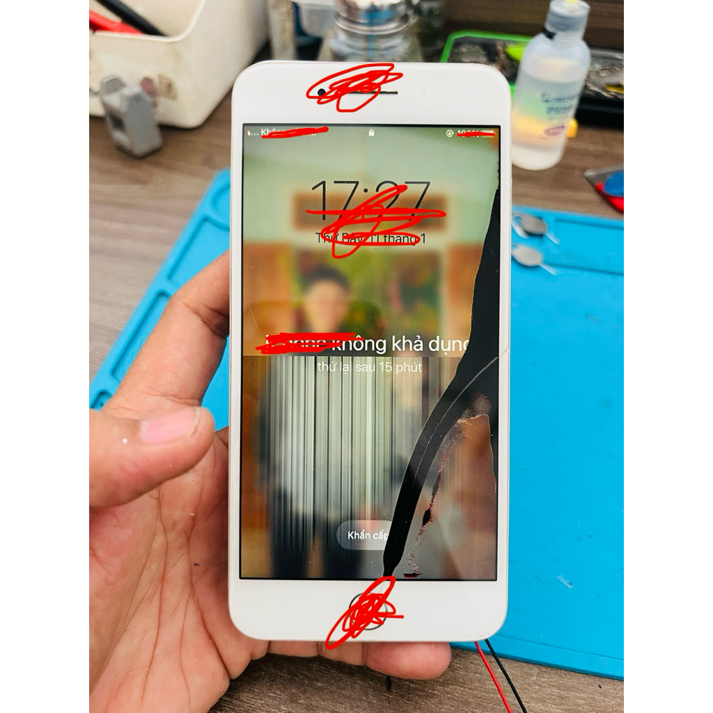 Cụm main xác ip 7plus hư màn hình, hư pin, ilao on.