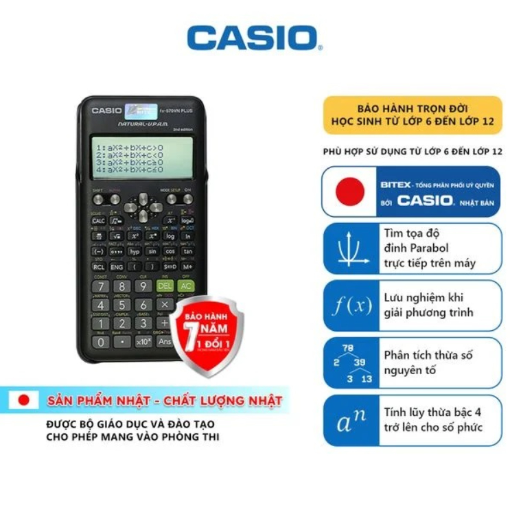 Máy Tính Học Sinh Casio FX-570VN Plus (2nd Edition)-Thiết Kế Mới, Bảo Hành 7 Năm 1 Đổi 1 (Được Mang 