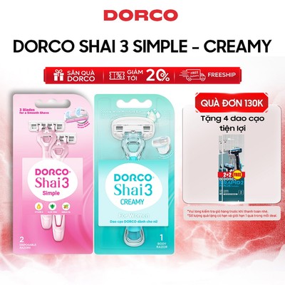 Combo Dao Cạo Body Nữ 3 Lưỡi DORCO SHAI 3 SIMPLE & CREAMY - TRC200PK(U)-2B & LTRA100PG - Tổng Gồm 3 Cây Dao Cạo