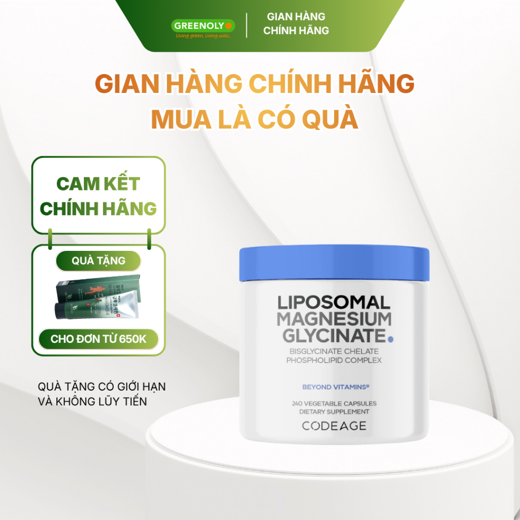 Codeage Viên Uống Liposomal Magnesium Magie Glycinate Hữu Cơ Hỗ Trợ Cơ, Thần Kinh Và Hệ Thần Kinh 24
