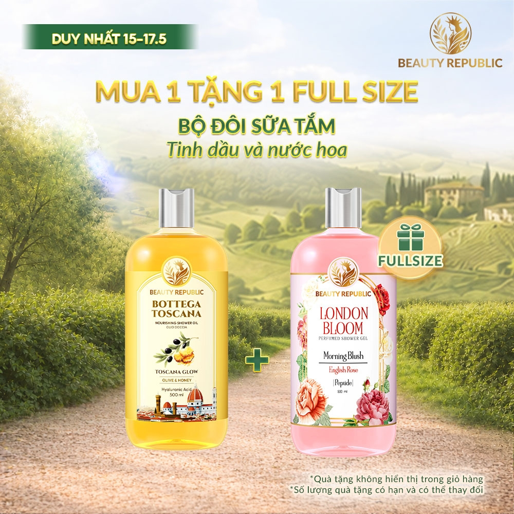 [MUA 1 TẶNG 1] Sữa tắm tinh dầu Ý Toscana Glow 500ml & Sữa tắm nước hoa Anh Morning Blush 500ml