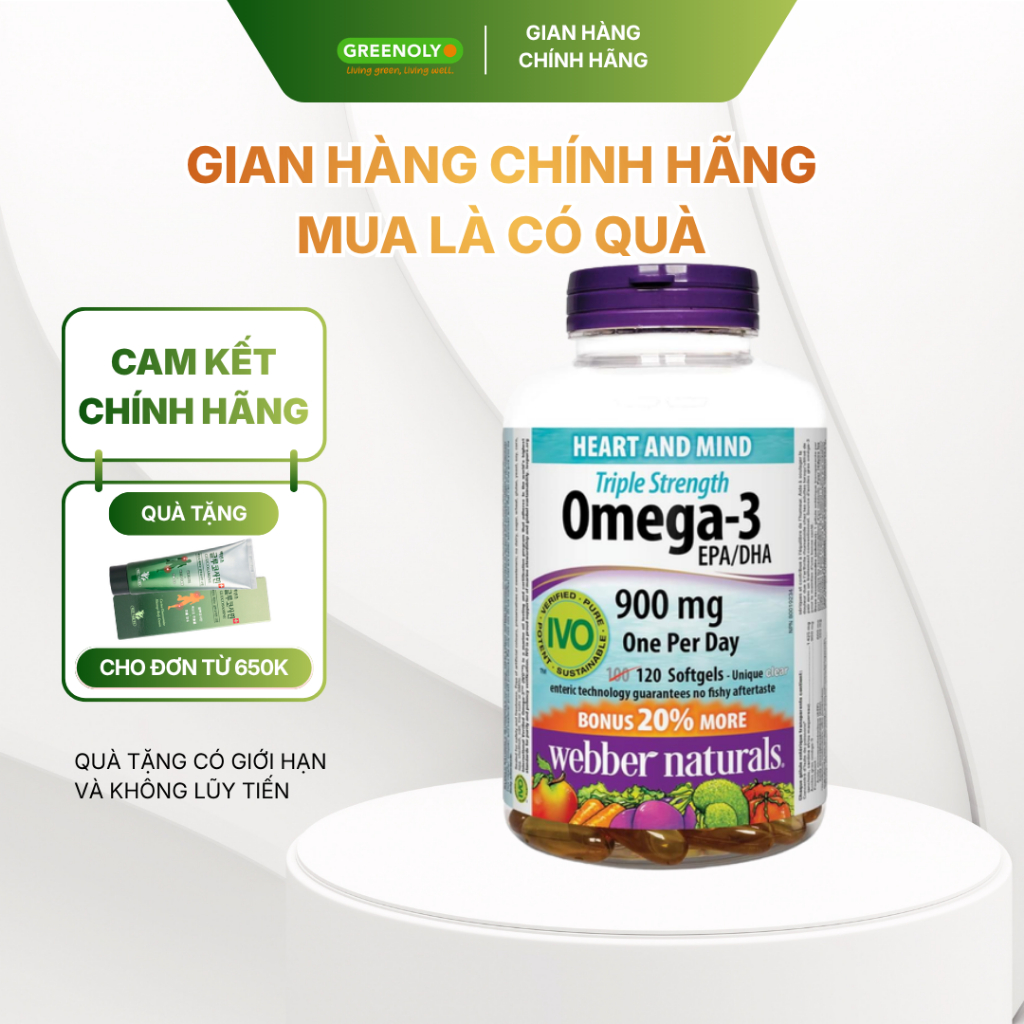 Dầu Cá Omega 3 Webber Naturals Hỗ Trợ Tim Mạch, Não Triple Strength Omega 3 900mg EPA/DHA
