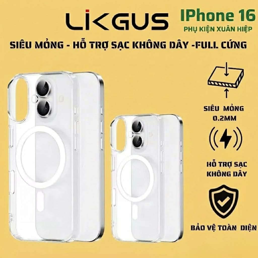 Ốp lưng LIKGUS Iphone 16 màu trong suốt