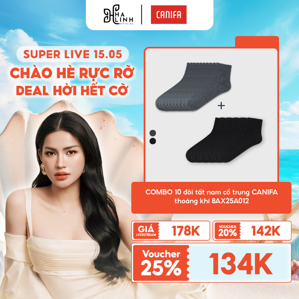 [VÕ HÀ LINH x CANIFA] Combo 10 đôi tất nam CANIFA cổ trung 8AX25A012
