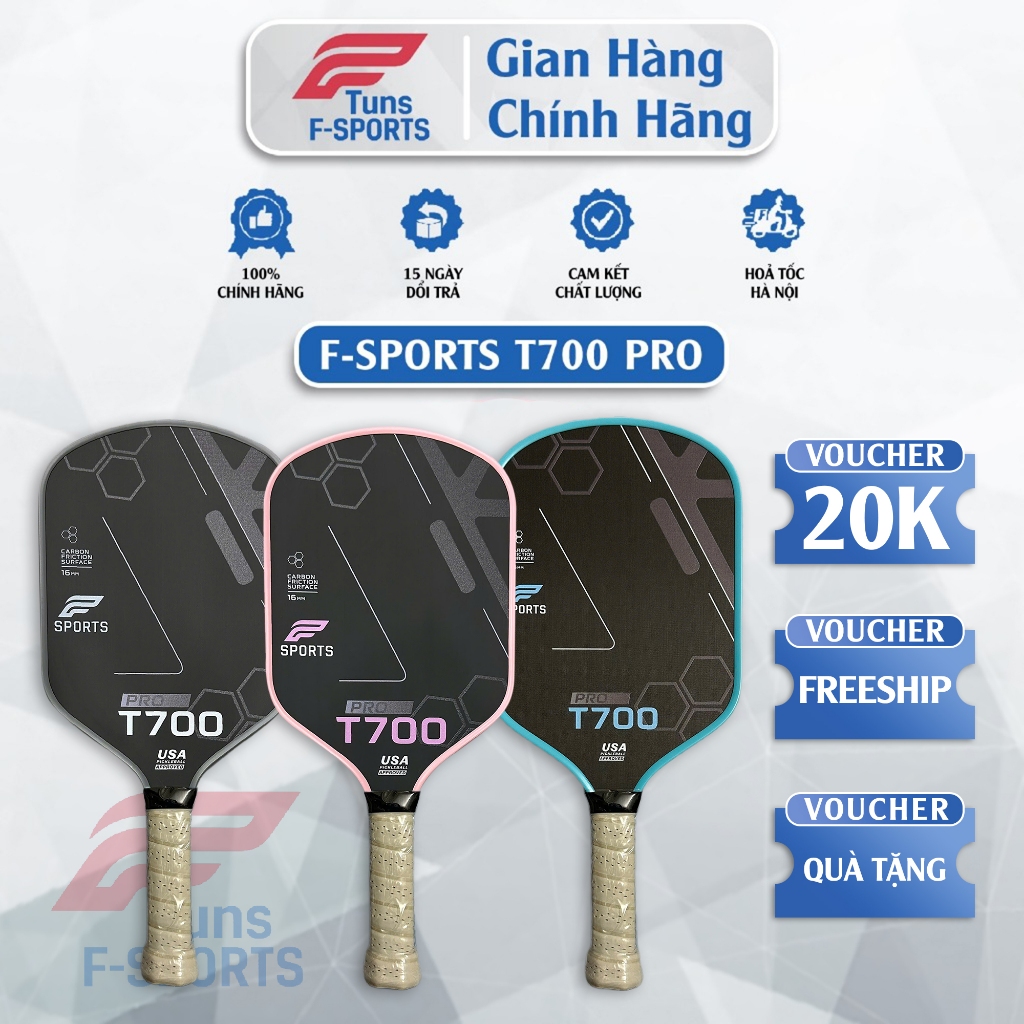 (Chính Hãng) Vợt Pickleball F-Sports T700 Pro - Carbon T700 Nhám Cao Cấp, Tăng Kiểm Soát Tối Đa, Lõi