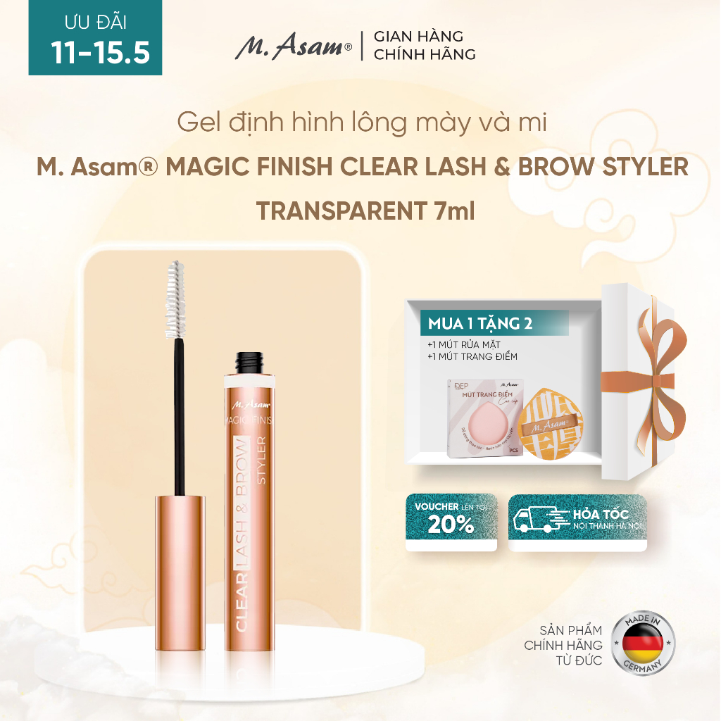 Gel định hình lông mày và mi M. Asam® MAGIC FINISH CLEAR LASH & BROW STYLER TRANSPARENT 7ml