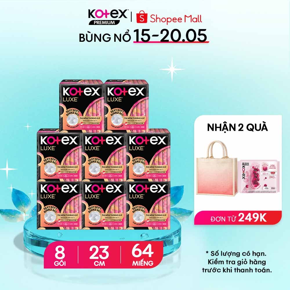 [KOL LIVE] Lốc 8 Băng vệ sinh Kotex LUXE Ngày Cánh 23cm 8 miếng