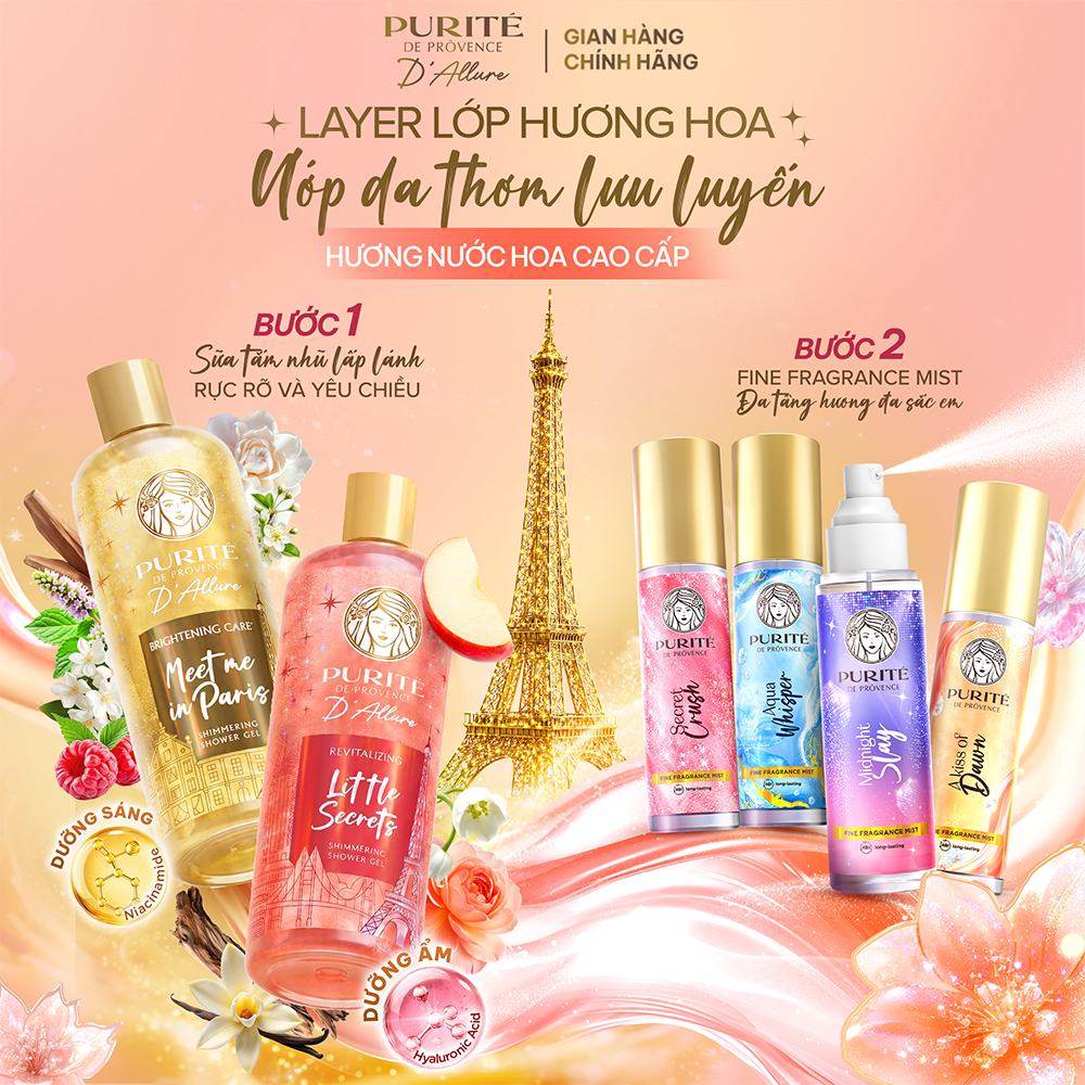 [SVIP] [MỚI] Sữa Tắm Nhũ Hương Nước Hoa Purité D'Allure 500ML Dưỡng Sáng Meet Me In Paris / Tươi Mới Little Secrets | BigBuy360 - bigbuy360.vn