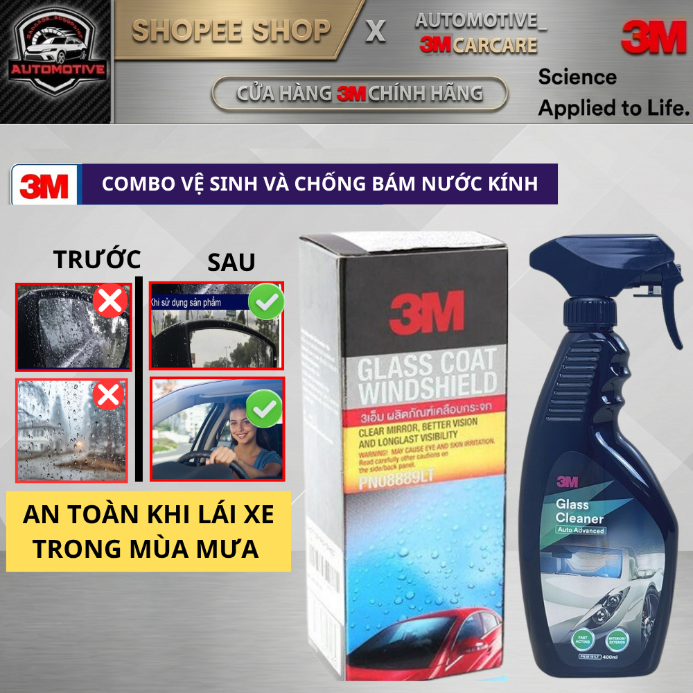COMBO Vệ sinh kính 𝐆𝐥𝐚𝐬𝐬 𝐂𝐥𝐞𝐚𝐧𝐞𝐫 𝐏𝐍 𝟑𝟖𝟏𝟗𝟏𝐋𝐓 và chống bám nước kính 𝟎𝟖𝟖𝟖𝟗𝐋𝐓 𝐆𝐥𝐚𝐬𝐬 𝐂𝐨𝐚𝐭 𝐖𝐢𝐧𝐝𝐬𝐡𝐢𝐞𝐥𝐝 𝟑𝐌.
