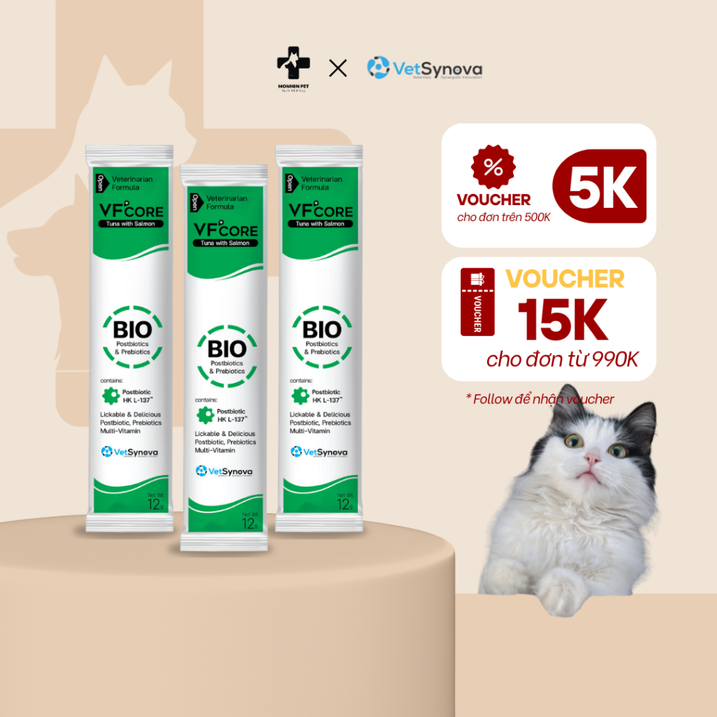 Súp thưởng VF Core BIO hỗ trợ miễn dịch, cân bằng tiêu hóa cho chó mèo thanh 12g