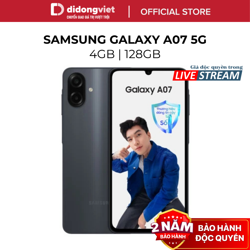(KOL) Điện thoại Samsung Galaxy A07 4GB | 128GB - Màn hình 6,7", MediaTek Helio G99, 5000mAh - BH 2 
