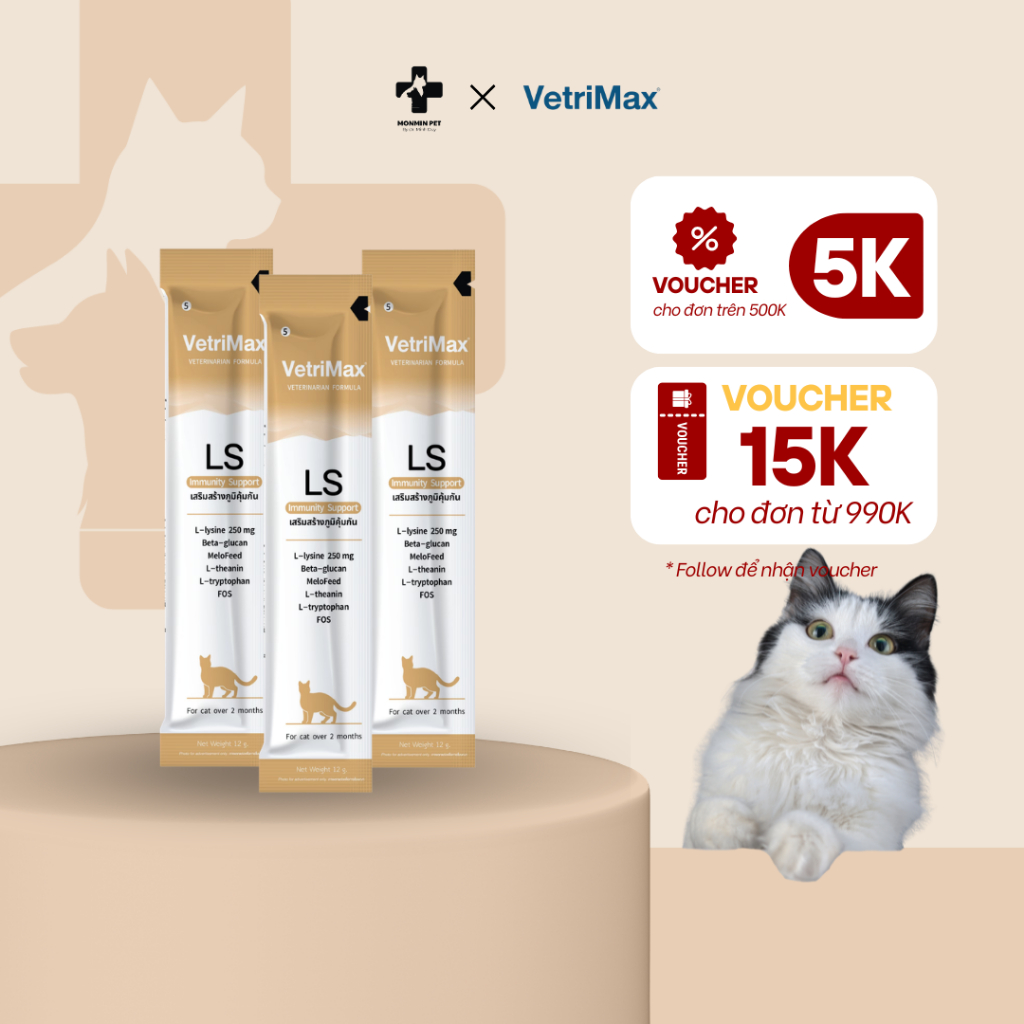 Súp thưởng VetriMax LS hỗ trợ miễn dịch và giúp giảm triệu chứng FHV-1 cho mèo thanh 12g