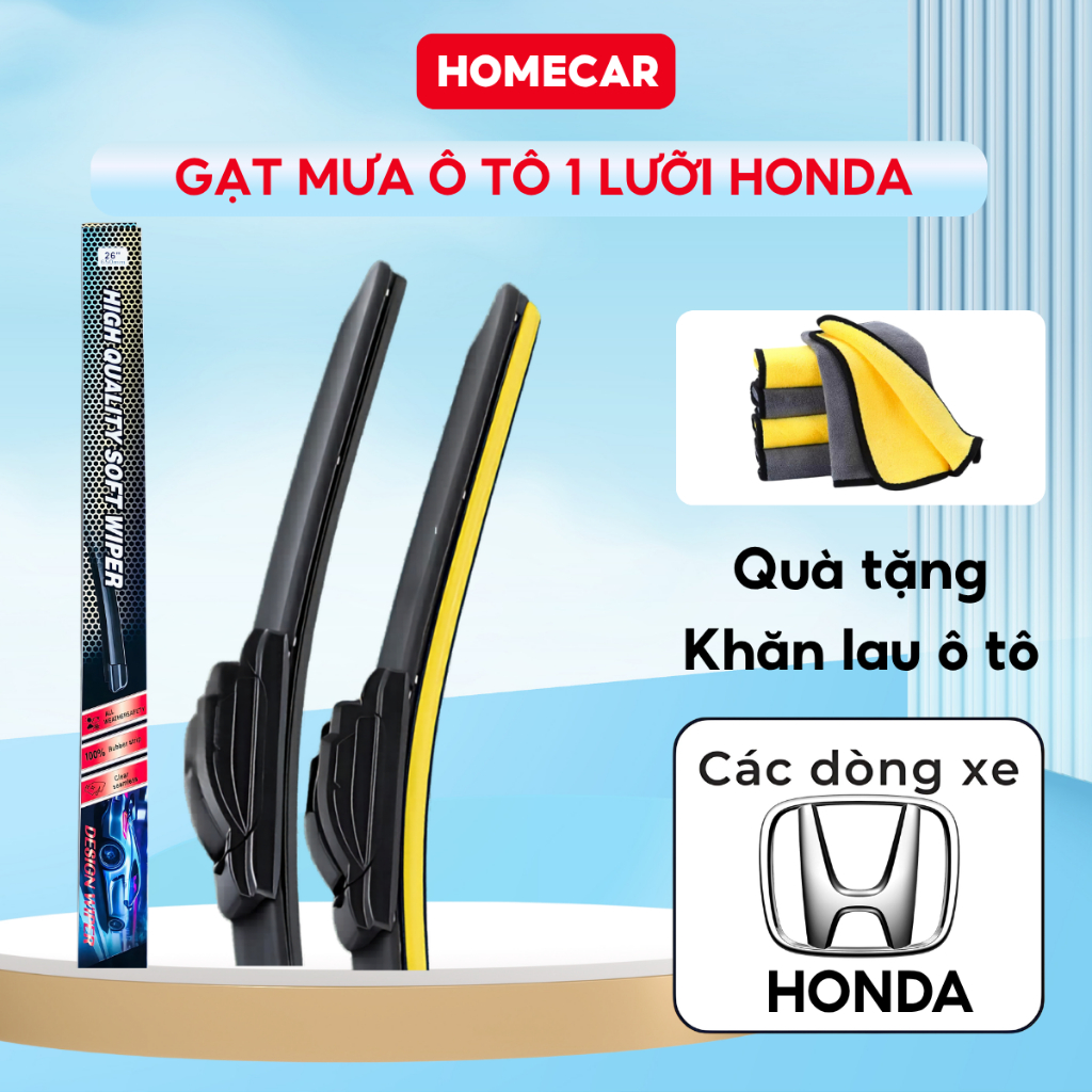 Cần Gạt Mưa Ô Tô Honda 1 Lưỡi Silicon Chuẩn Fom Xe City Civic CRV HRV Brio Jazz Accord Gạt Êm Sạch