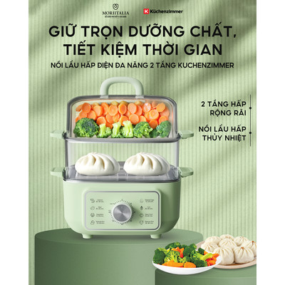 Nồi Hấp Điện Đa Năng Kuchenzimmer 9.3L – Inox 304, 2 Tầng Hấp,Nấu Cháo - Công Suất 1000W