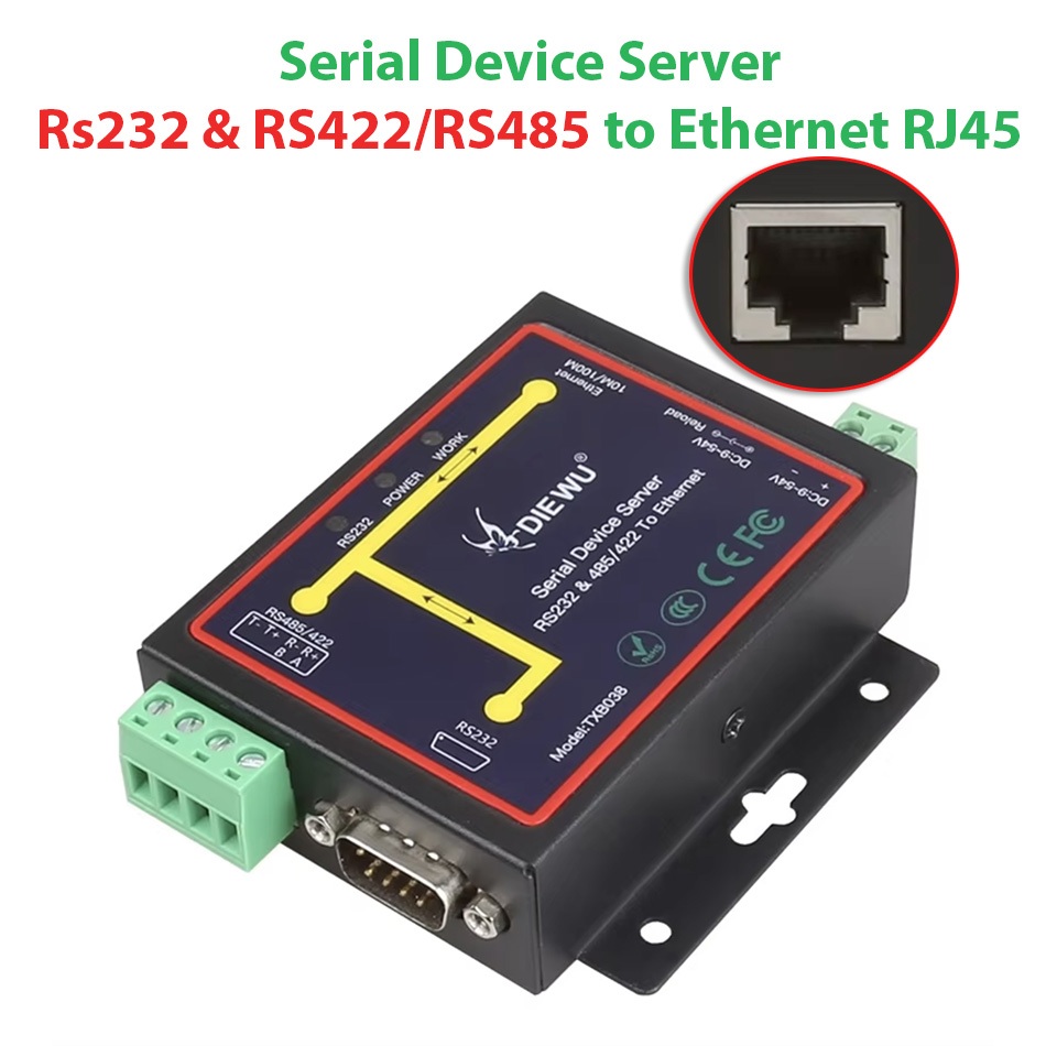 Bộ chuyển đổi Ethernet RJ45 to RS232 RS422 RS485 Converter Industrial Serial Device Server Ethernet 