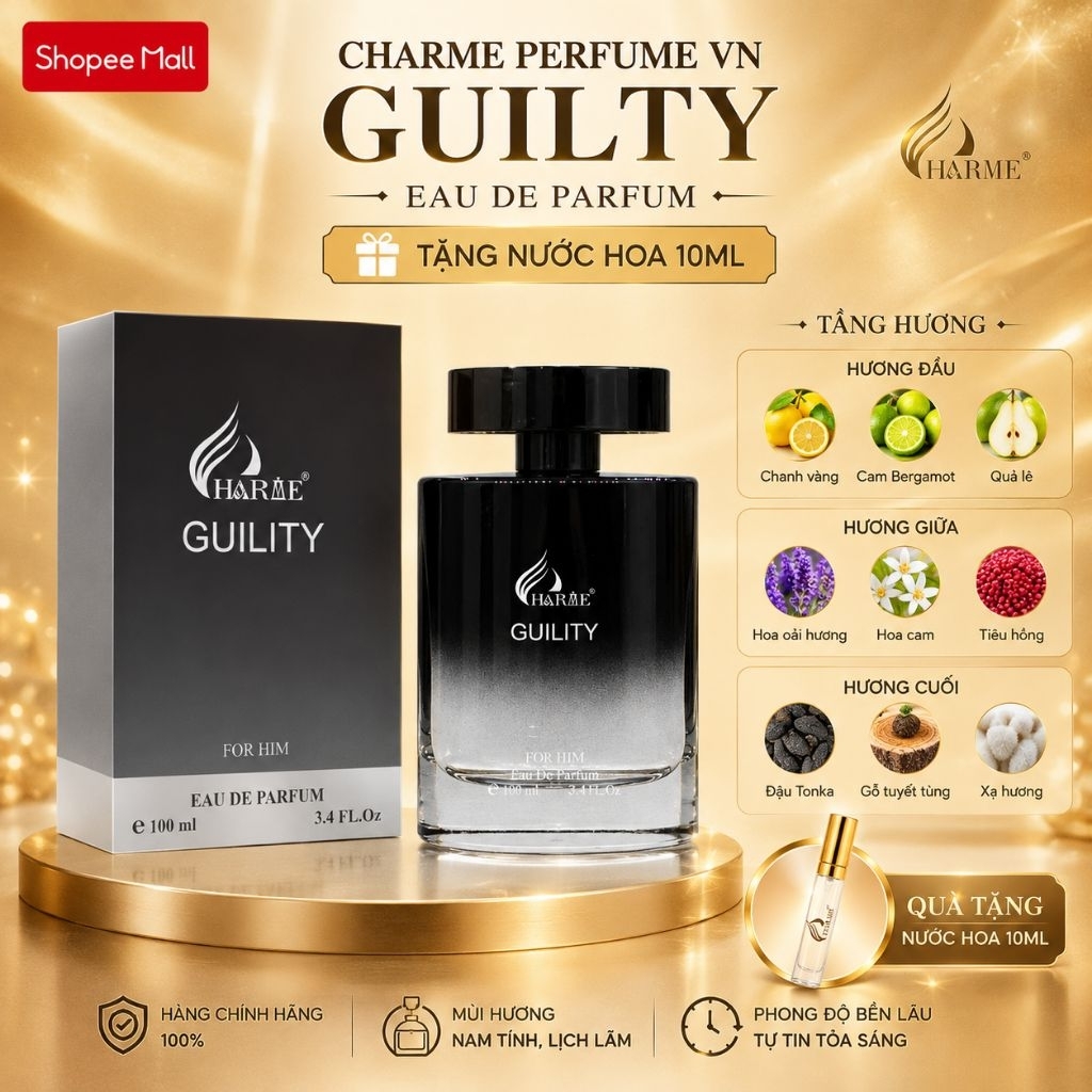 [ TẶNG 10ML] Nước Hoa Charme Gulity 100ml - Nước hoa Charme chính hãng dành cho nam Nam tính , mạnh 