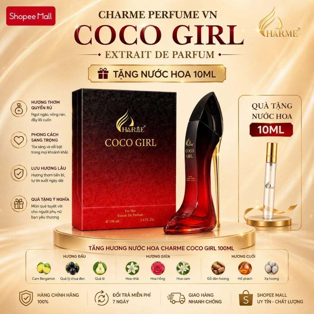 [ TẶNG 10ML] Nước Hoa Charme Coco Girl 100ml Mẫu mới 2025