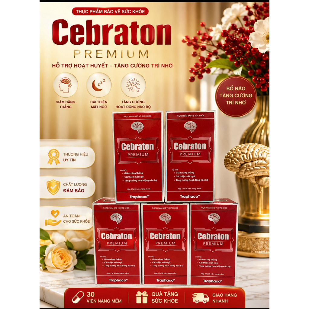 Cebraton Premium Traphaco hỗ trợ Bổ Não,Tăng Tập Trung, Giảm Căng Thẳng Đau Đầu Và Cải Thiện Mất Ngủ