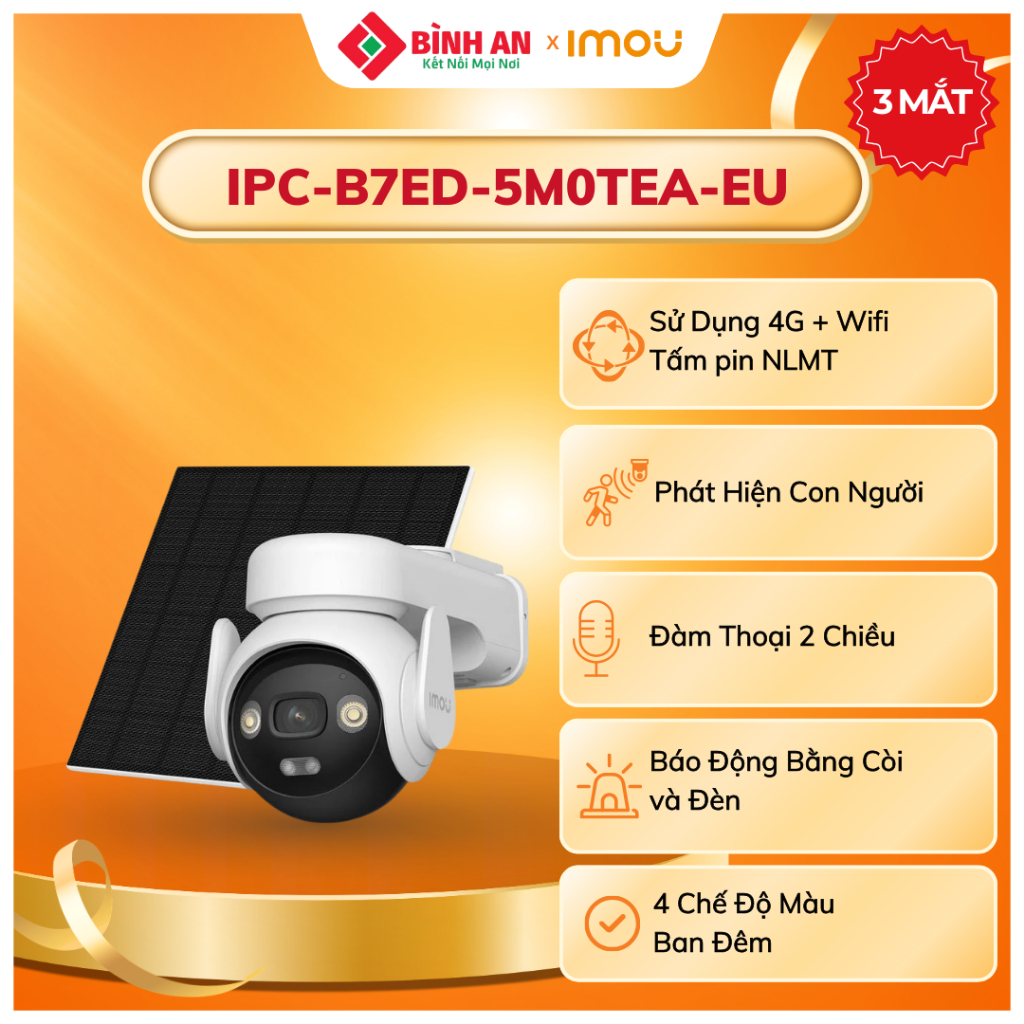 Camera Wifi/4G ngoài trời IMOU AOV 4G PT IPC-B7ED-5M0TEA-EU/FSP14 5MP, dùng Pin năng lượng mặt trời