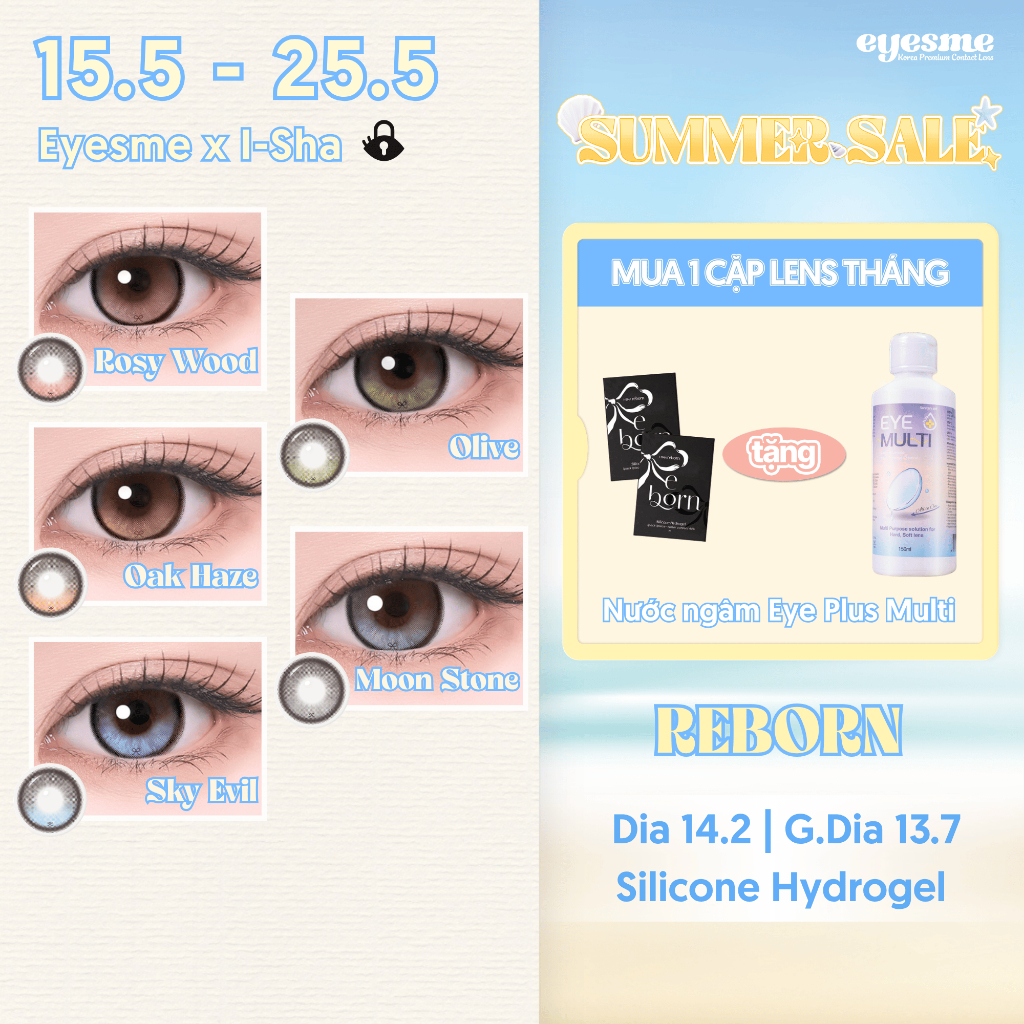 [Eyesme x I-Sha] Kính áp tròng highlight khóa trục I-Sha Reborn lens giãn tròng tạo chiều sâu