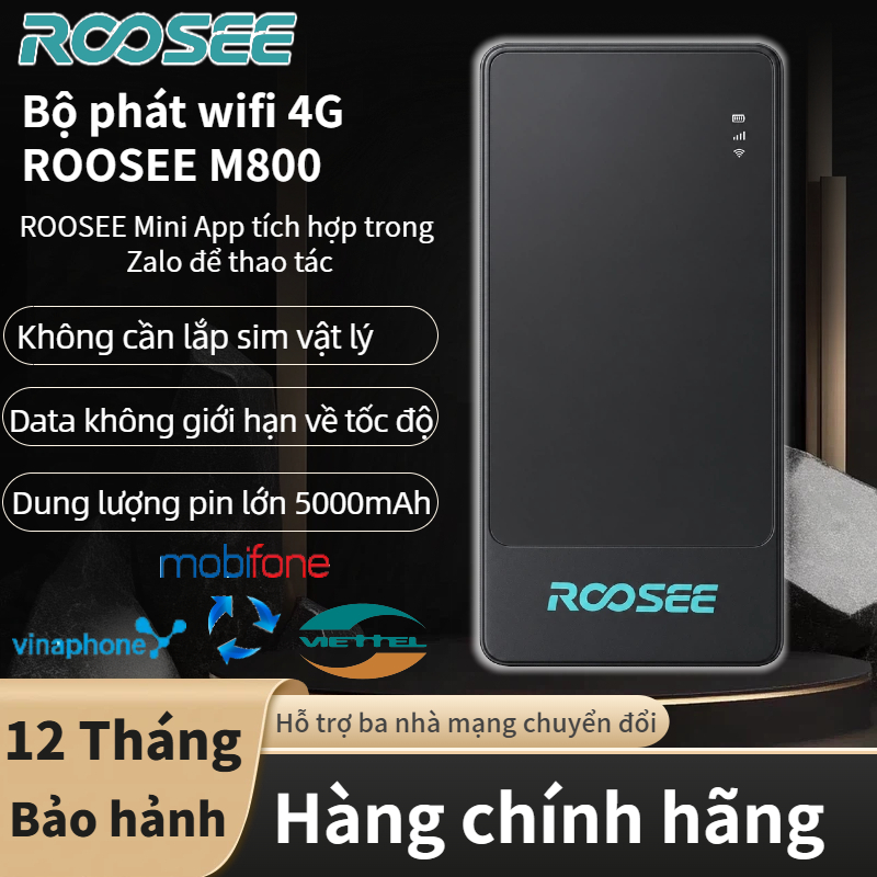 Bộ phát wifi 4G ROOSEE M800 -không cần lắp sim, ba mạng chuyển đổi, chỉ dày 9mm,thích hợp ROOSEE min