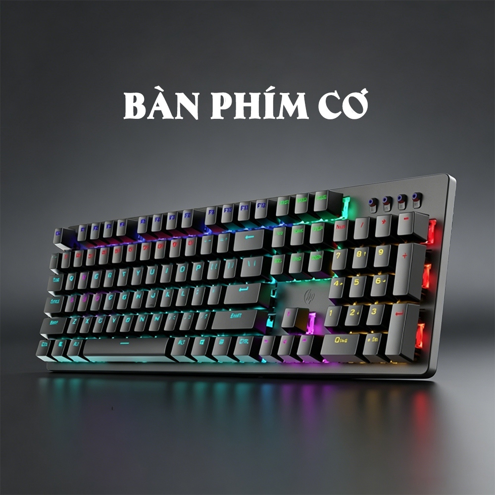 Bàn phím cơ HP GK100F – 104 phím, LED 7 màu, chống ma, switch xanh, tay nghỉ, dùng cho PC/laptop