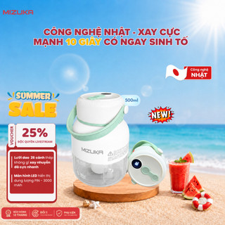 Máy xay sinh tố đa năng cầm tay Mizuka 500ml 2in1, nắp chống tràn, lưỡi dao inox siêu bén, pin 3000mA màu trắng