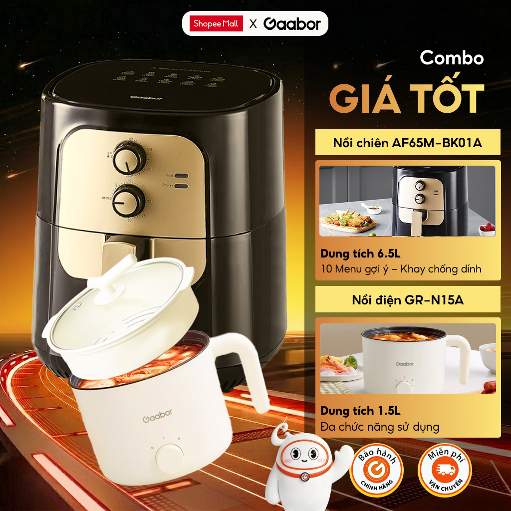 【Combo Sales】 Gaabor 39 Nồi chiên không dầu 6.5L AF65M-BK01A và Nồi điện đa năng 1.5L GR-N15A