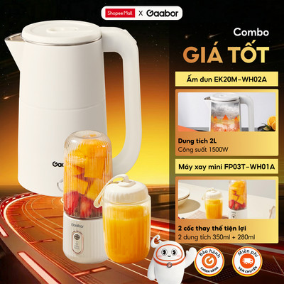 【Combo Sales】 Gaabor 49 Bình đun siêu tốc EK20M-WH02A và Máy xay sinh tố cầm tay FP03T-WH01A