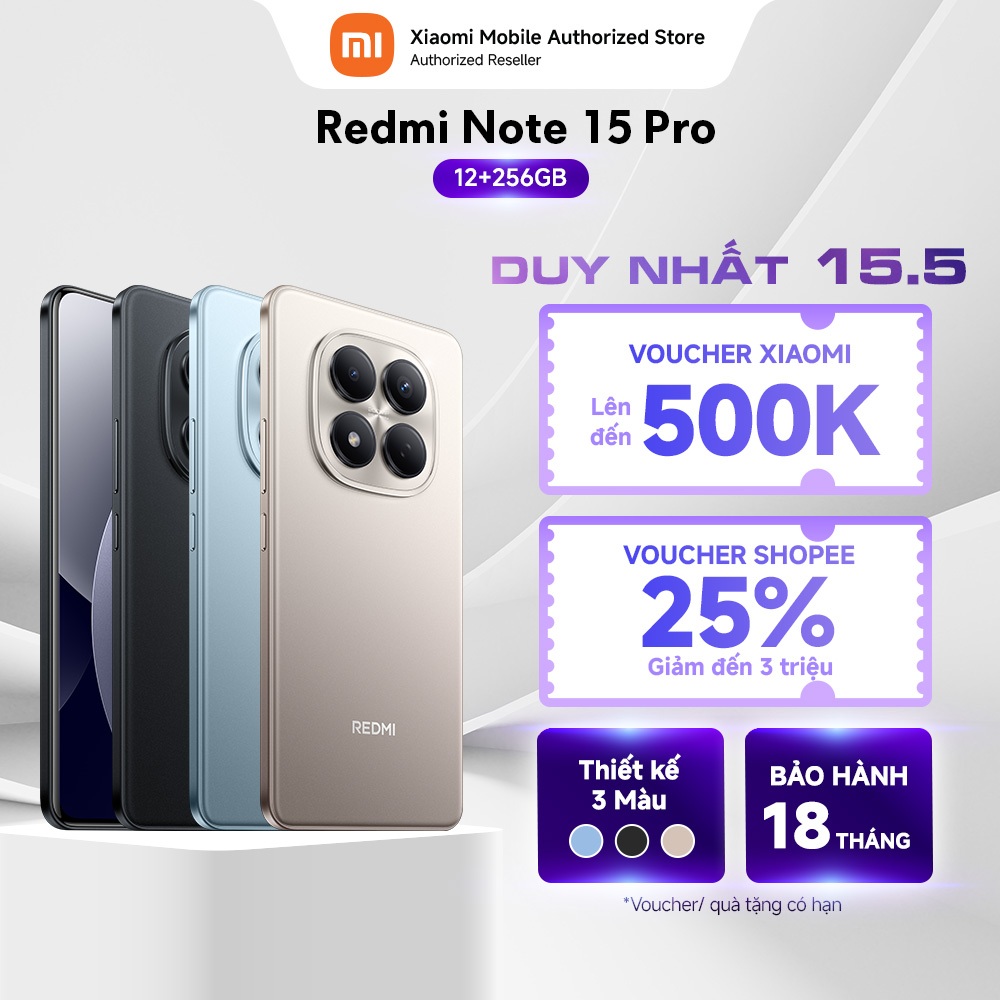Điện thoại Redmi Note 15 Pro (12+256GB) | Màn 6,77" FHD+ bảo vệ mắt | MTK Helio G200-Ultra | Camera 200MP | 6500mAh | BigBuy360 - bigbuy360.vn