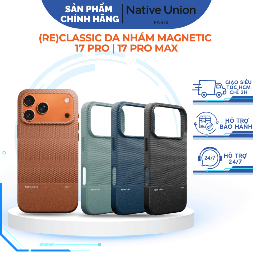 Ốp Native Union (Re)Classic Da Mỏng Nhẹ Chống Bám Bẩn Tích Hợp Sạc Từ Tính Chính Hãng cho iP 17 Pro/